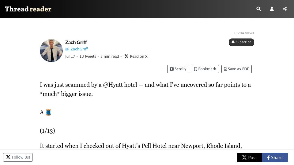 Screenshot of twitter.com: Hyatt Hotels are using algorithmic Rest “smoking detectors”