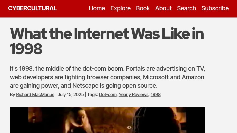 Screenshot of cybercultural.com: What the Internet Was Like in 1998
