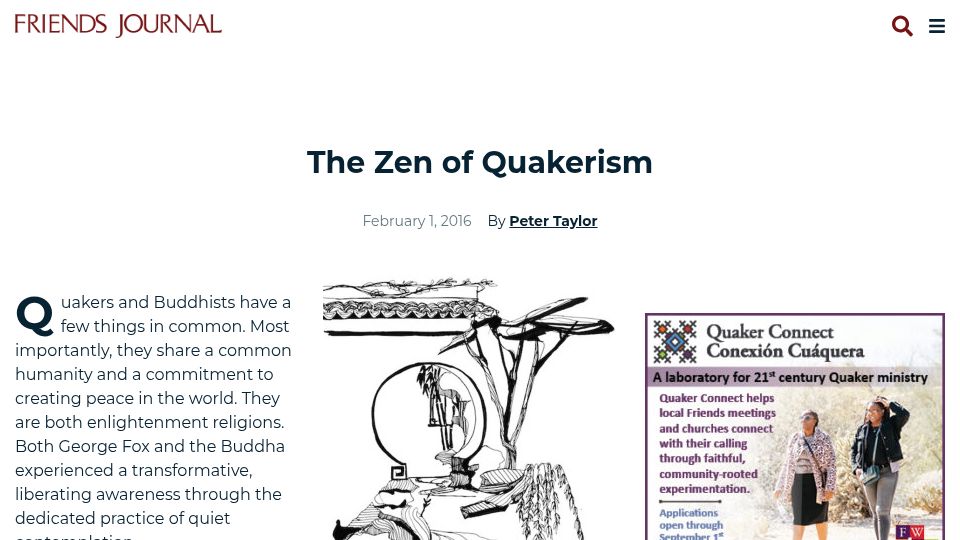 Screenshot of friendsjournal.org: The Zen of Quakerism (2016)