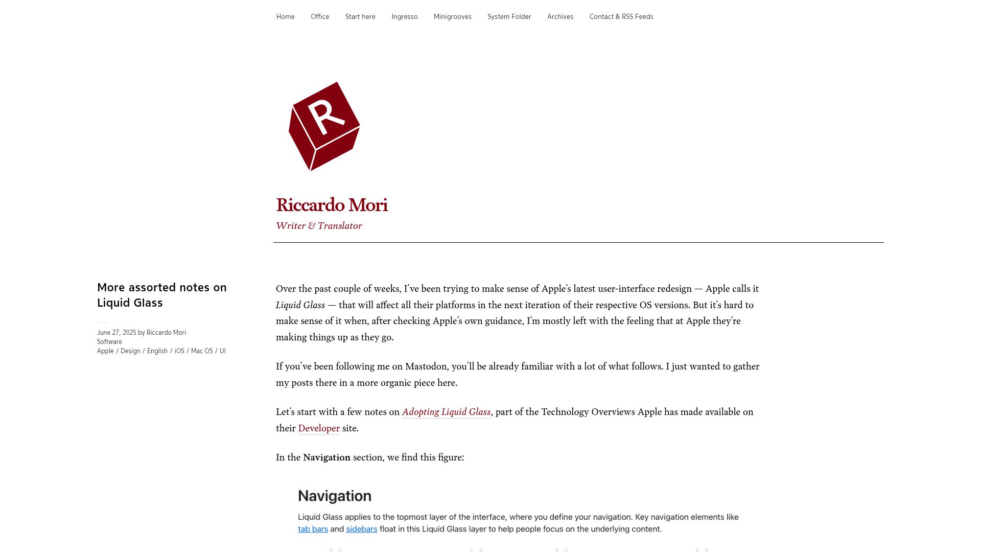 Screenshot of morrick.me: More assorted notes on Liquid Glass