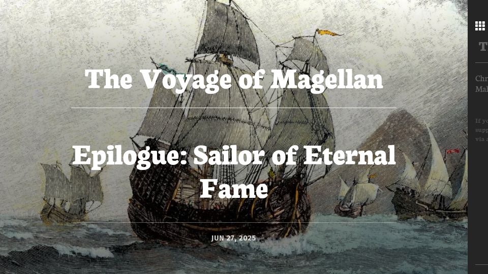 Screenshot of analog-antiquarian.net: Voyage of Magellan – Epilogue: Sailor of Eternal Fame