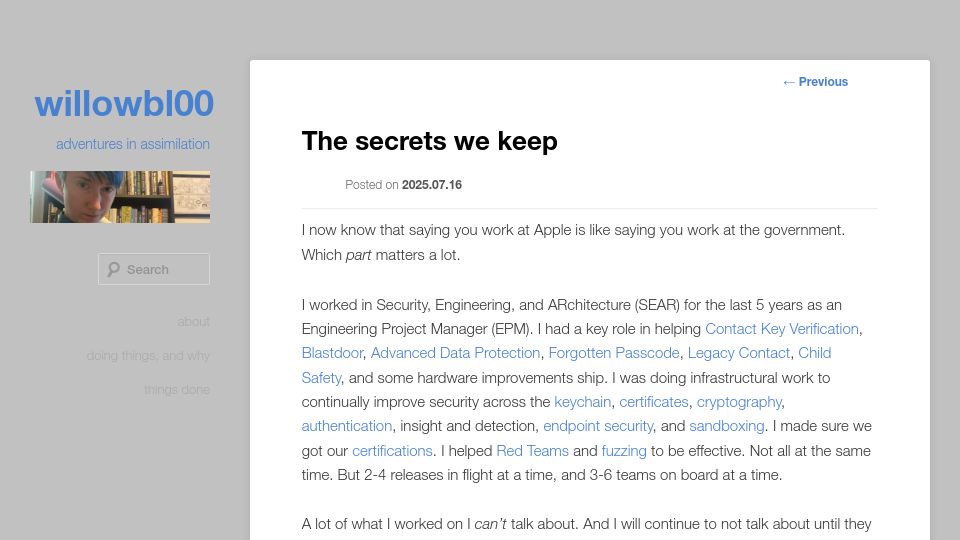Screenshot of blog.bl00cyb.org: The Secrets We Keep