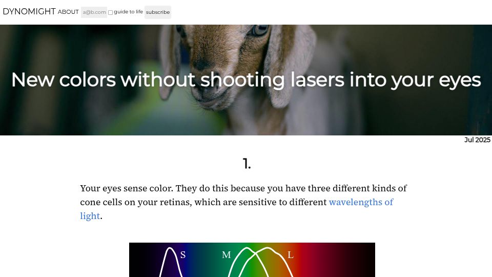 Screenshot of dynomight.net: New colors without shooting lasers into your eyes