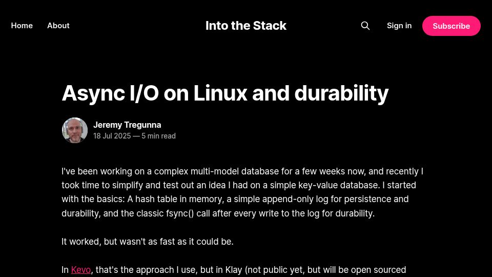 Screenshot of blog.canoozie.net: Async I/O on Linux in databases