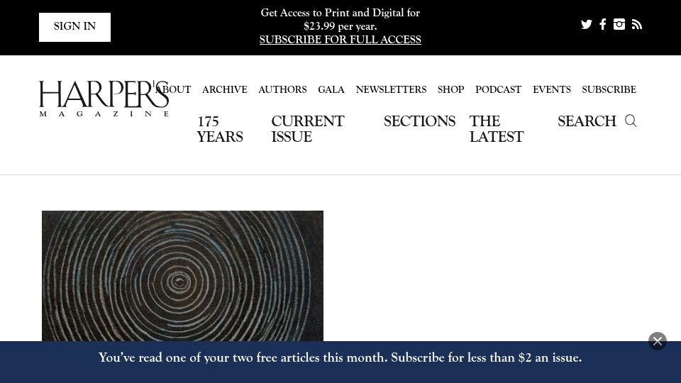 Screenshot of harpers.org: The Geological Sublime