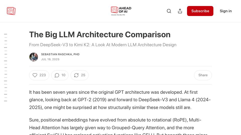 Screenshot of magazine.sebastianraschka.com: LLM architecture comparison