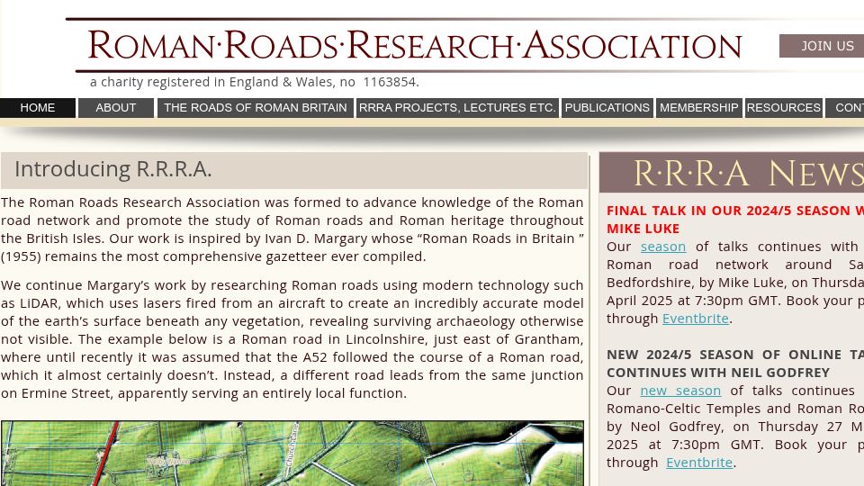 Screenshot of romanroads.org: Roman Roads Research Association (UK)
