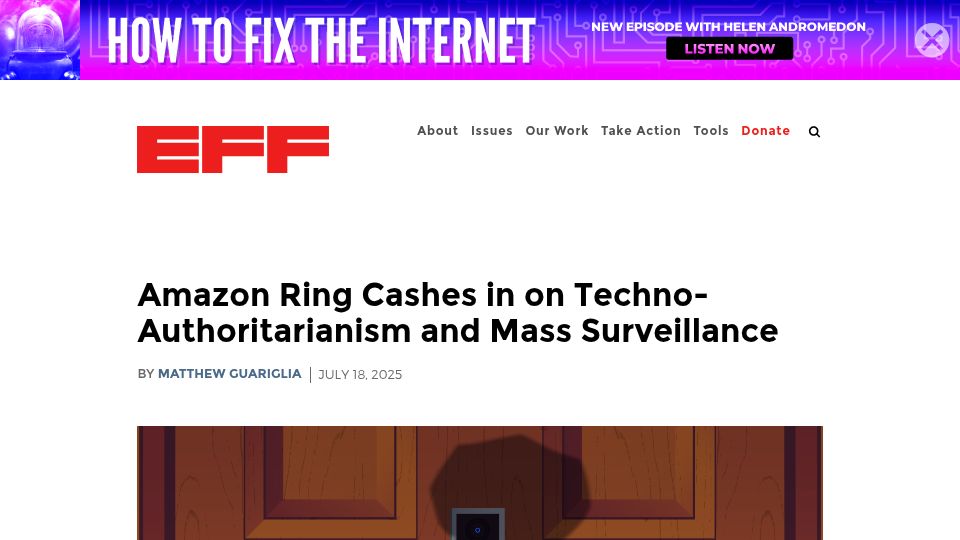 Screenshot of eff.org: Ring introducing new feature to allow police to live-stream access to cameras