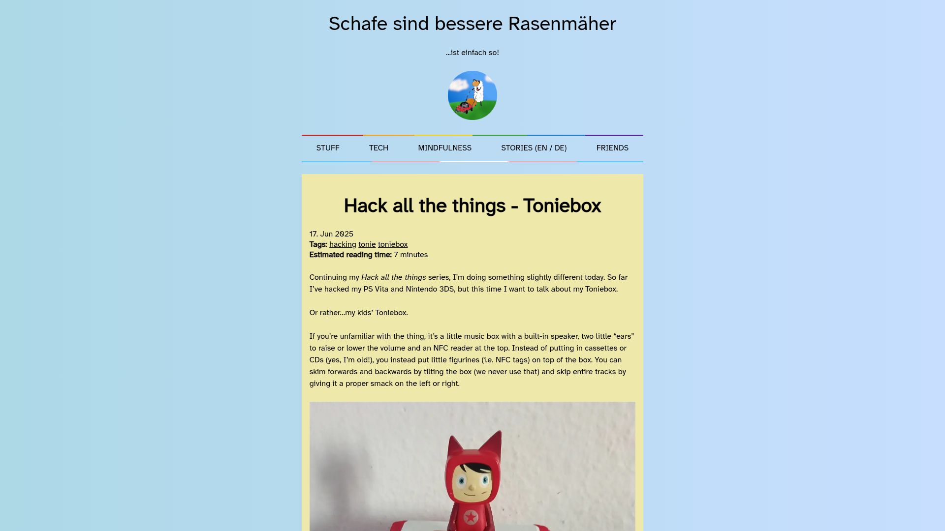 Screenshot of schafe-sind-bessere-rasenmaeher.de: Hacking a Toniebox