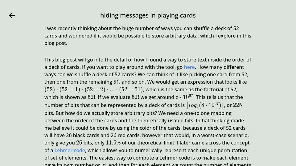 Screenshot of asherfalcon.com: Hiding messages in a deck playing cards