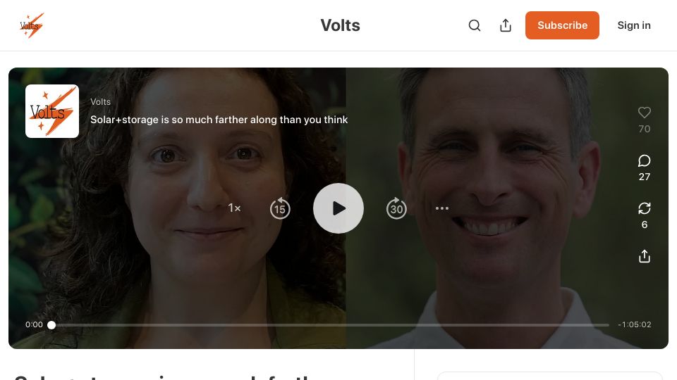 Screenshot of volts.wtf: Solar-plus-storage technology is improving quickly