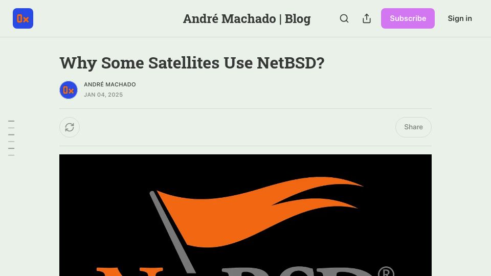 Screenshot of machaddr.substack.com: Why Some Satellites Use NetBSD?