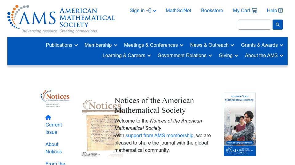 Screenshot of ams.org: Quadratic forms beyond arithmetic