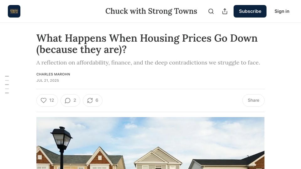 Screenshot of clmarohn.substack.com: What happens when housing prices go down?