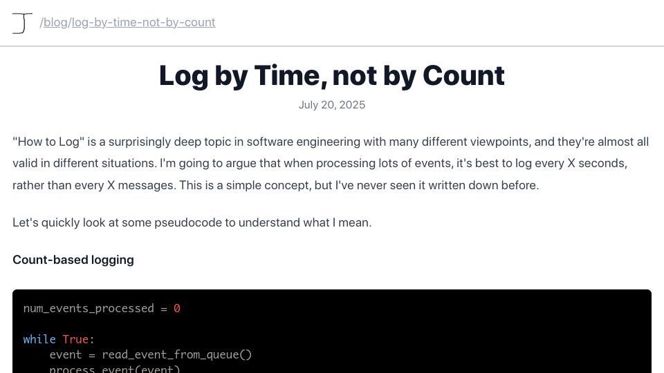 Screenshot of johnscolaro.xyz: Log by time, not by count