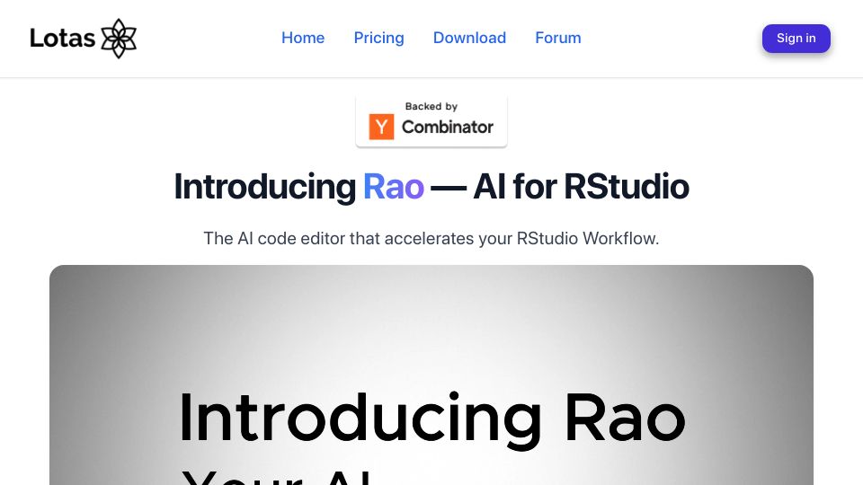 Screenshot of lotas.ai: Show HN: Lotas – Cursor for RStudio