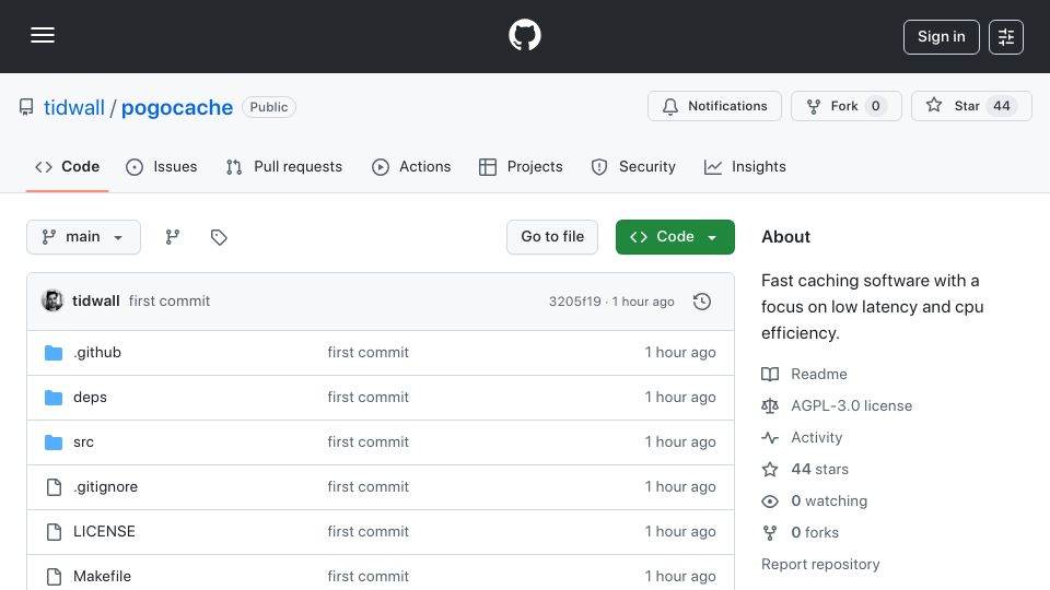 Screenshot of github.com: Show HN: Pogocache – Fast caching software