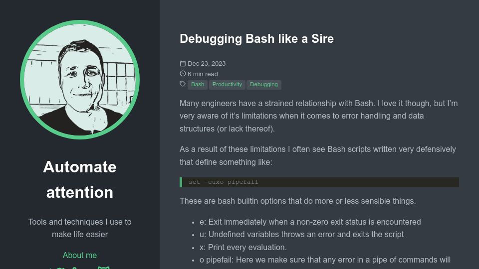 Screenshot of blog.brujordet.no: Debugging Bash Like a Sire (2023)