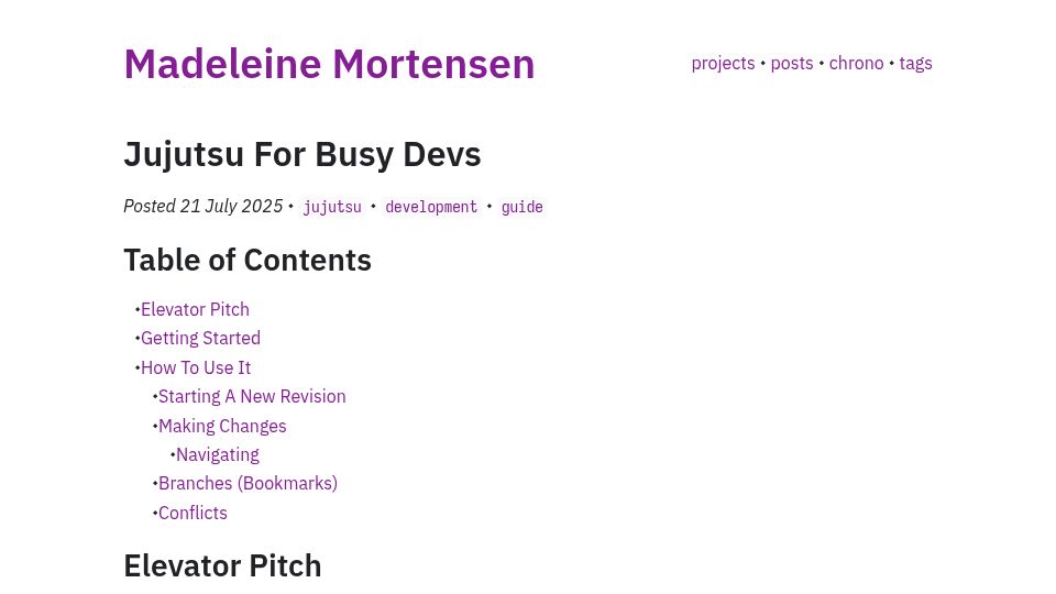 Screenshot of maddie.wtf: Jujutsu for busy devs