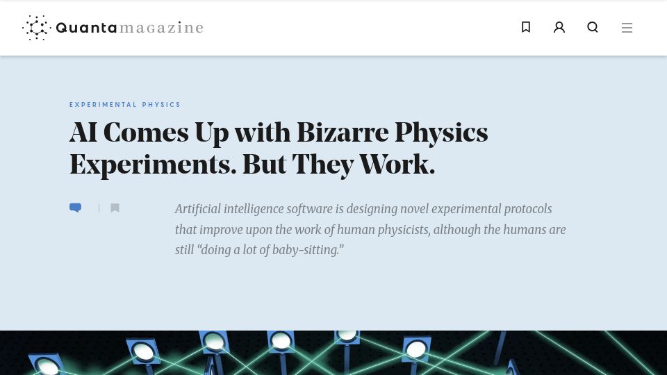 Screenshot of quantamagazine.org: AI comes up with bizarre physics experiments, but they work