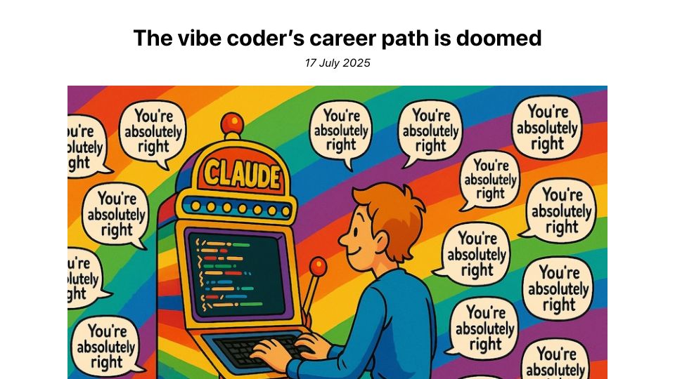 Screenshot of blog.florianherrengt.com: The vibe coder's career path is doomed