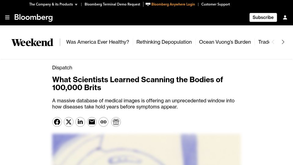 Screenshot of bloomberg.com: An unprecedented window into how diseases take hold years before symptoms appear