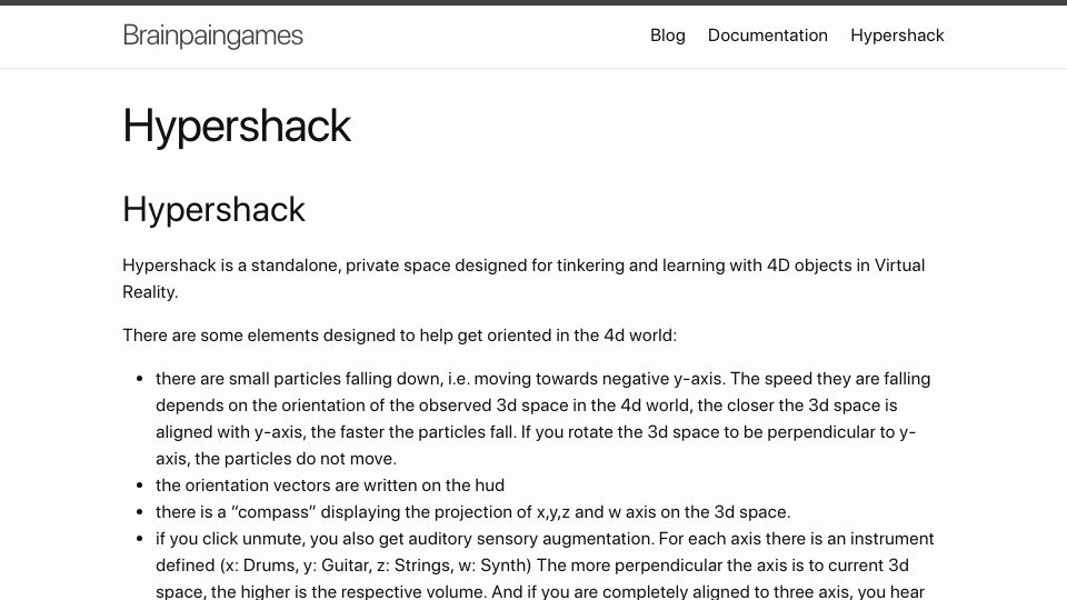 Screenshot of brainpaingames.com: Show HN: A rudimentary game engine to build four dimensional VR evironments