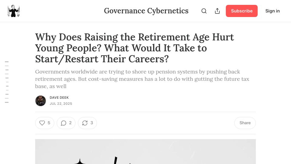 Screenshot of governance.fyi: Why does raising the retirement age hurt young people?