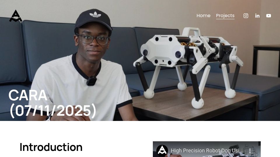 Screenshot of aaedmusa.com: CARA – High precision robot dog using rope