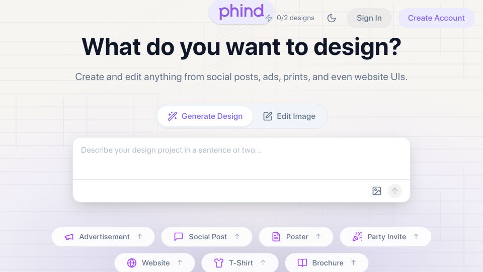 Screenshot of phind.design: Show HN: Phind.design – Image editor & design tool powered by 4o / custom models