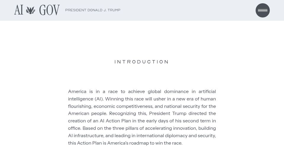Screenshot of ai.gov: US AI Action Plan