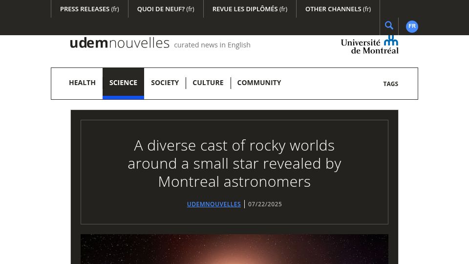 Screenshot of nouvelles.umontreal.ca: A diverse cast of rocky worlds around a small star revealed by astronomers