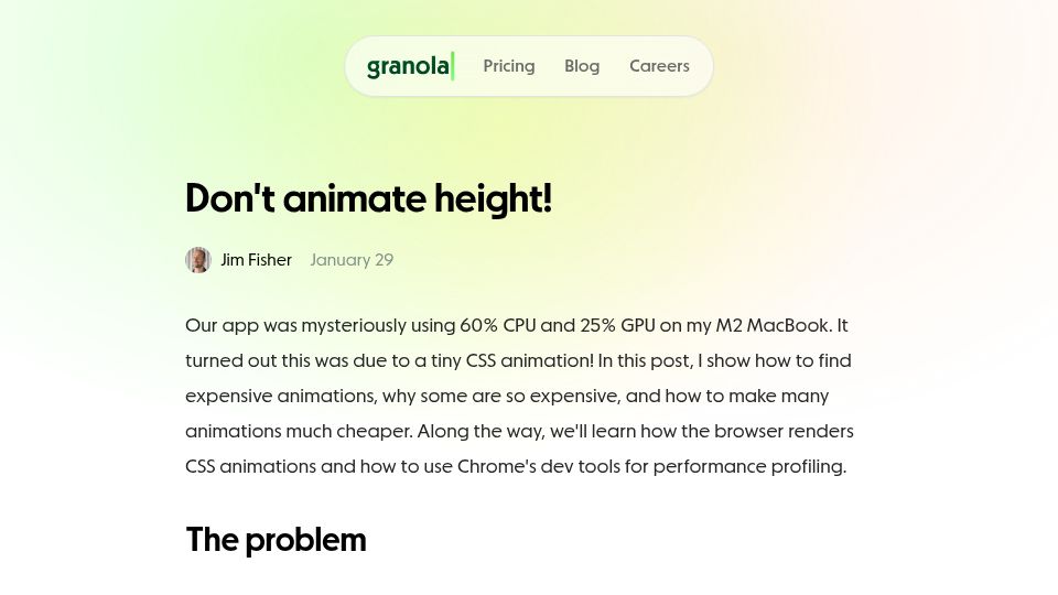 Screenshot of granola.ai: Don't animate height