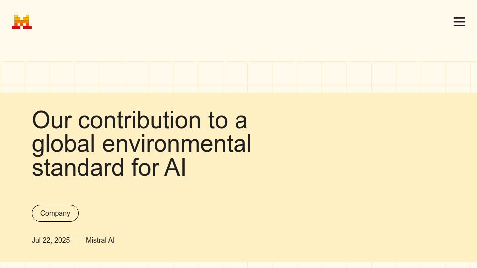 Screenshot of mistral.ai: Mistral reports on the environmental impact of LLMs