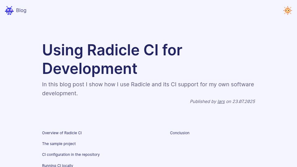 Screenshot of radicle.xyz: Using Radicle CI