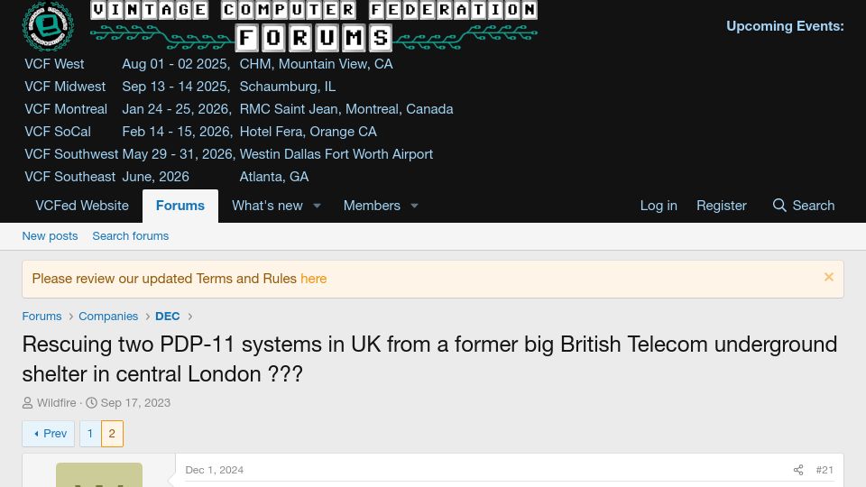 Screenshot of forum.vcfed.org: Rescuing two PDP-11s from a former British Telecom underground shelter (2023)