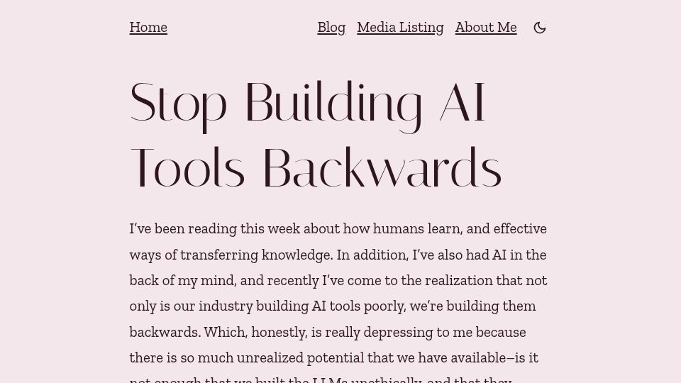 Screenshot of hazelweakly.me: Building better AI tools