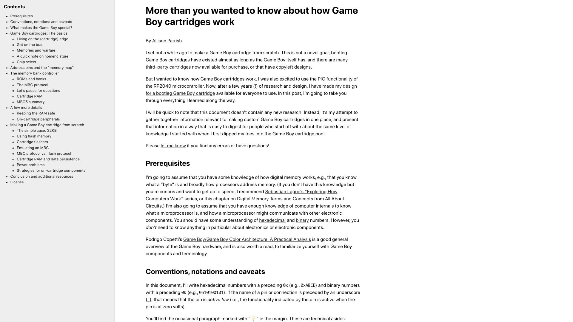 Screenshot of abc.decontextualize.com: More than you wanted to know about how Game Boy cartridges work