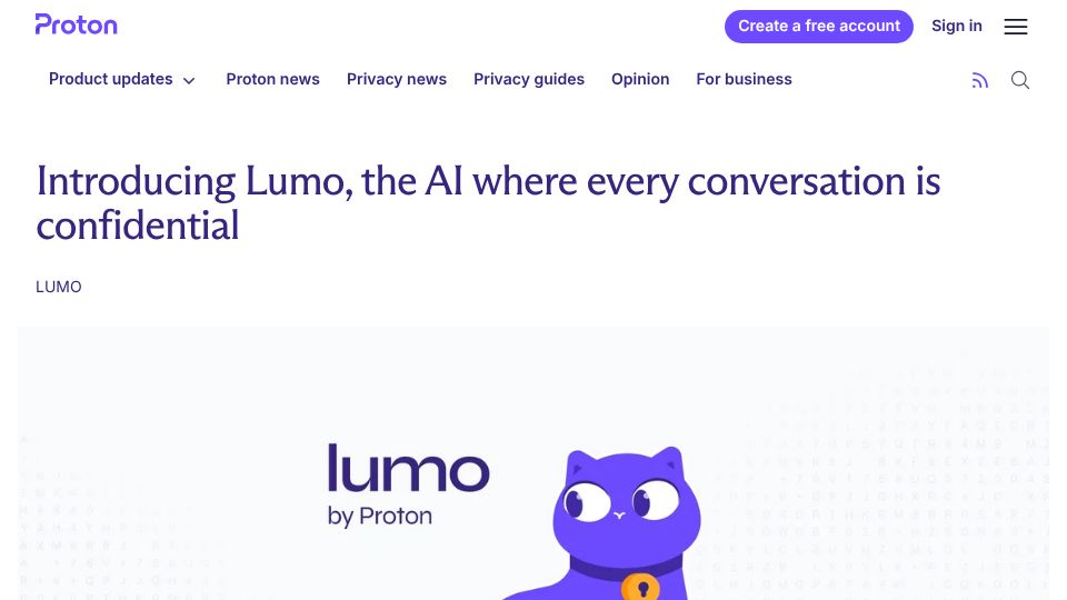 Screenshot of proton.me: Lumo: Privacy-first AI assistant