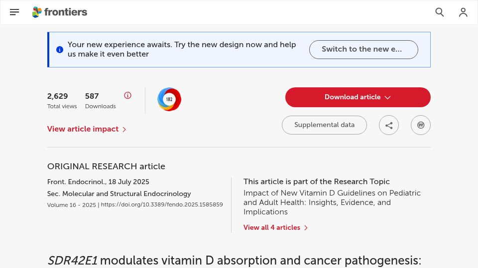 Screenshot of frontiersin.org: SDR42E1 modulates Vitamin D absorption and cancer pathogenesis