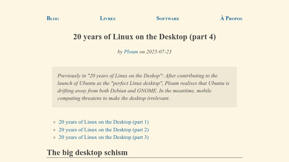 Screenshot of ploum.net: 20 years of Linux on the Desktop (part 4)
