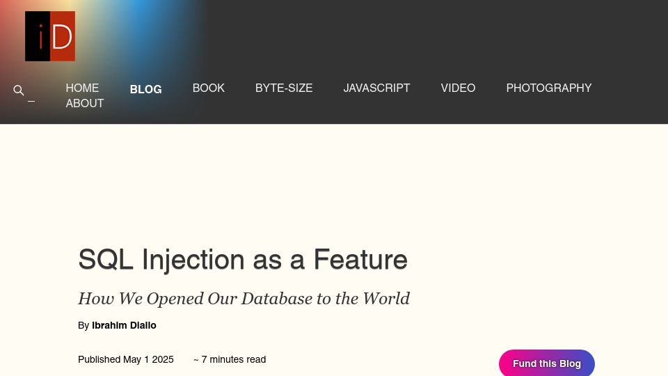 Screenshot of idiallo.com: SQL Injection as a Feature