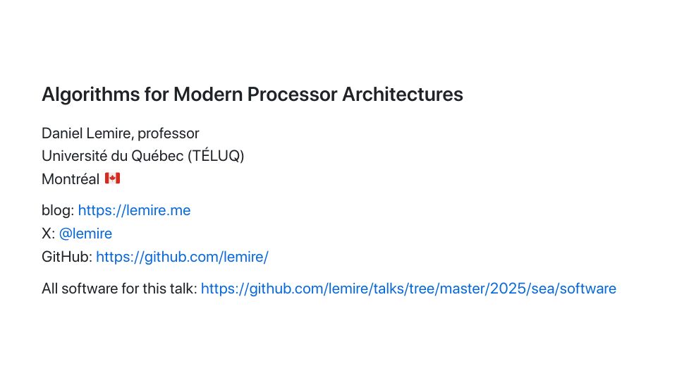 Screenshot of lemire.github.io: Algorithms for Modern Processor Architectures