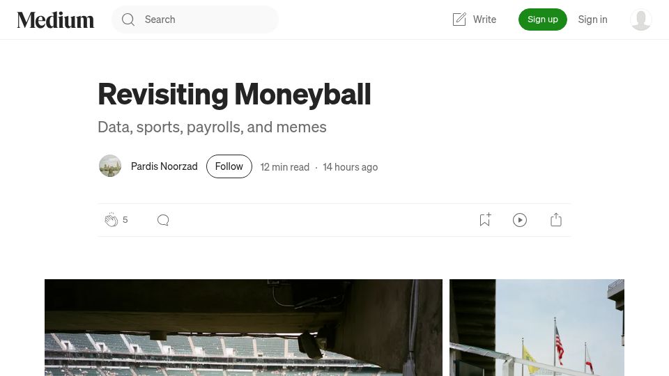 Screenshot of djpardis.medium.com: Revisiting Moneyball