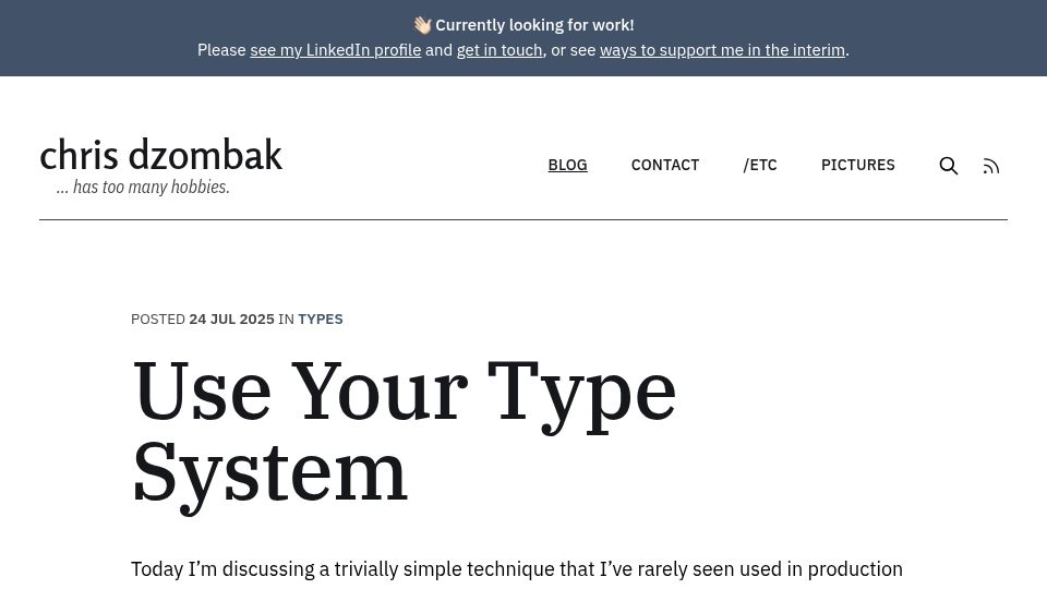 Screenshot of dzombak.com: Use Your Type System