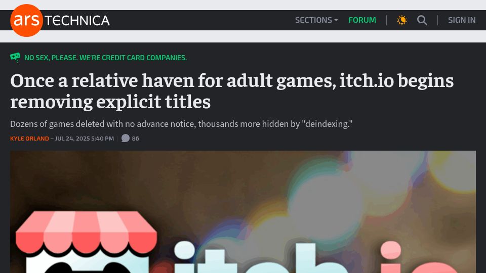 Screenshot of arstechnica.com: Games: No sex, please. we're credit card companies