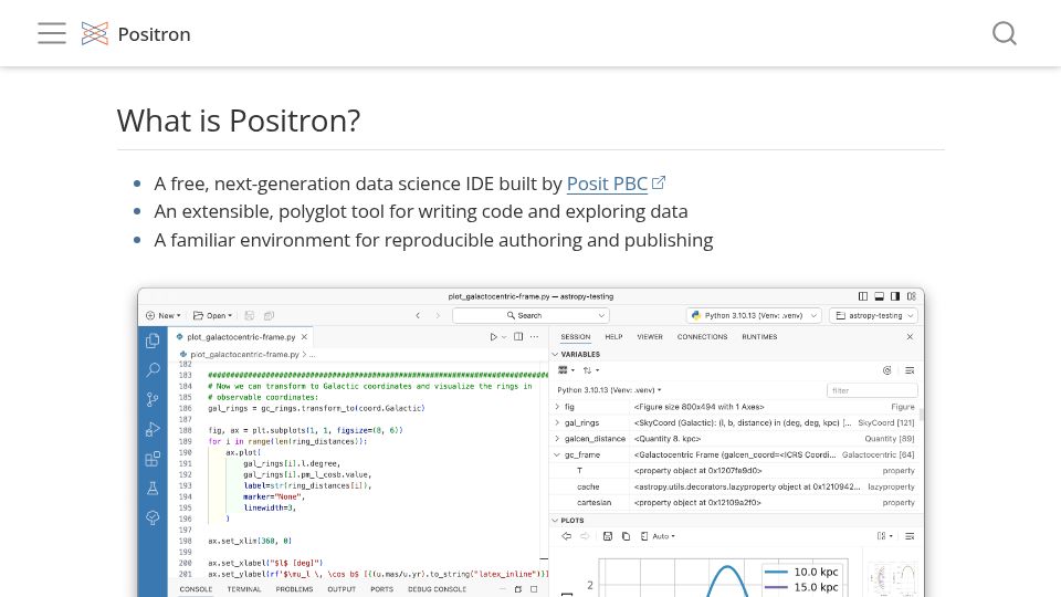 Screenshot of positron.posit.co: Positron – A next-generation data science IDE