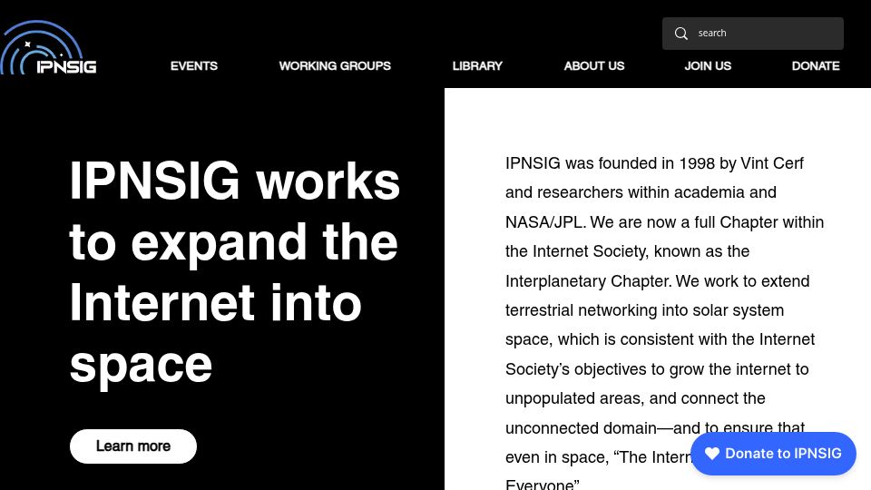 Screenshot of ipnsig.org: Inter-Planetary Network Special Interest Group