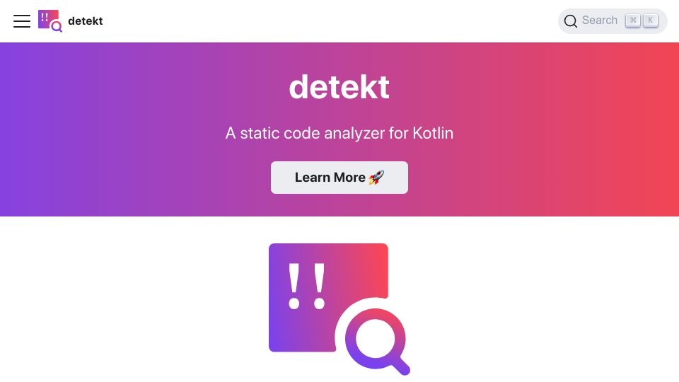 Screenshot of detekt.dev: Detekt – A static code analyzer for Kotlin