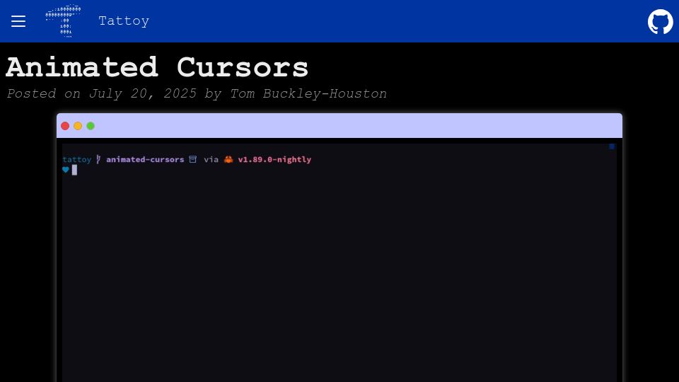 Screenshot of tattoy.sh: Animated Cursors